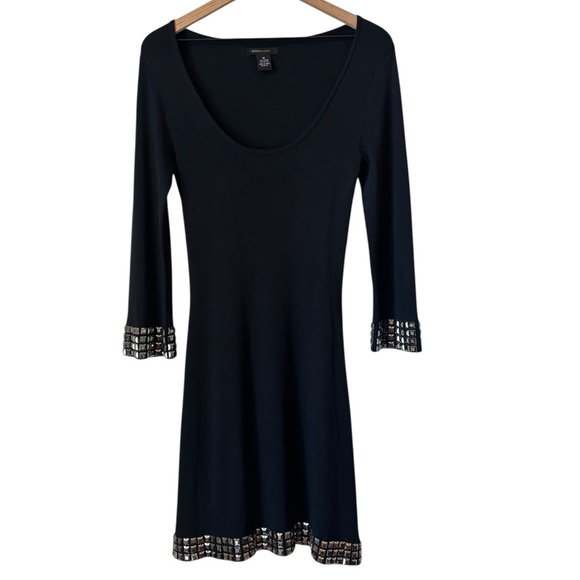 BCBGMaxAzria Dresses & Skirts - BCBG Max Azria Black Knit Bodycon Dress Sz M Gunmetal Rhinestones Goth Rock Punk